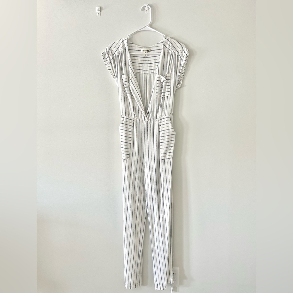 NOT FOR SALE- Monteau White and Navy Striped Jumpsuit